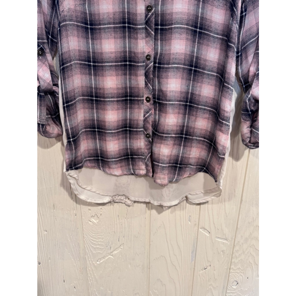 Jolt Plaid Button Down Shirt Pink Black Lace Small - Picture 6 of 12